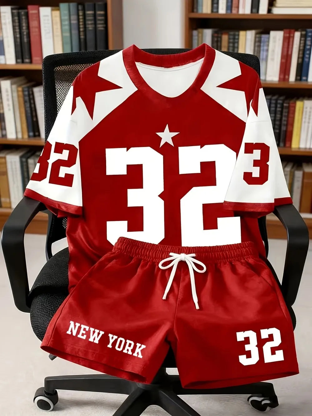 Men's Letter Print Round Neck T-Shirt and Drawstring Shorts Set