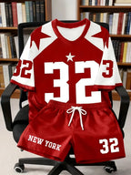 Men's Letter Print Round Neck T-Shirt and Drawstring Shorts Set