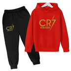 Kids' Ronaldo CR7 Print Hoodie Sweatshirt Pants Two-Piece Set
