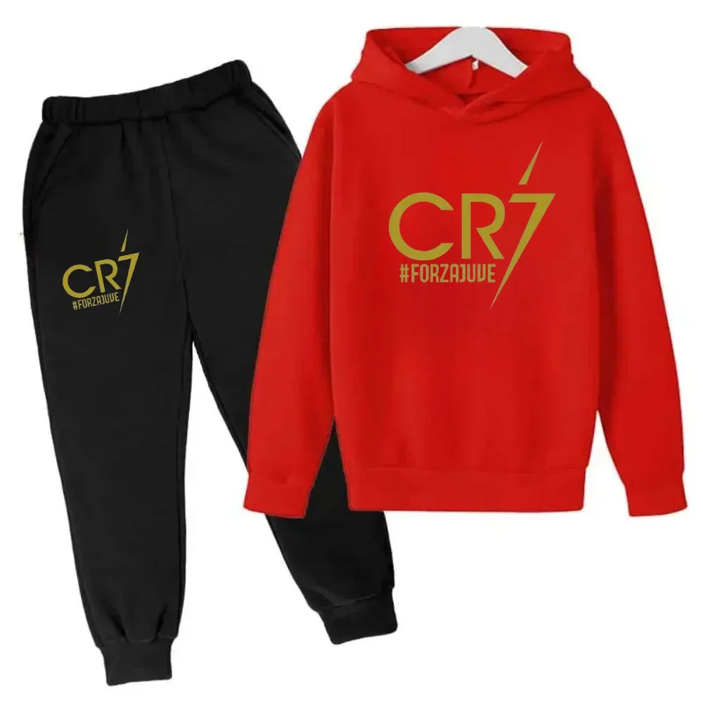Kids' Ronaldo CR7 Print Hoodie Sweatshirt Pants Two-Piece Set