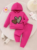 Baby Girls' Leopard Heart Print Hoodie Sweatpants Two-Piece Set