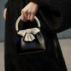 Women's Pleated Bow Contrast Color Bucket Bag