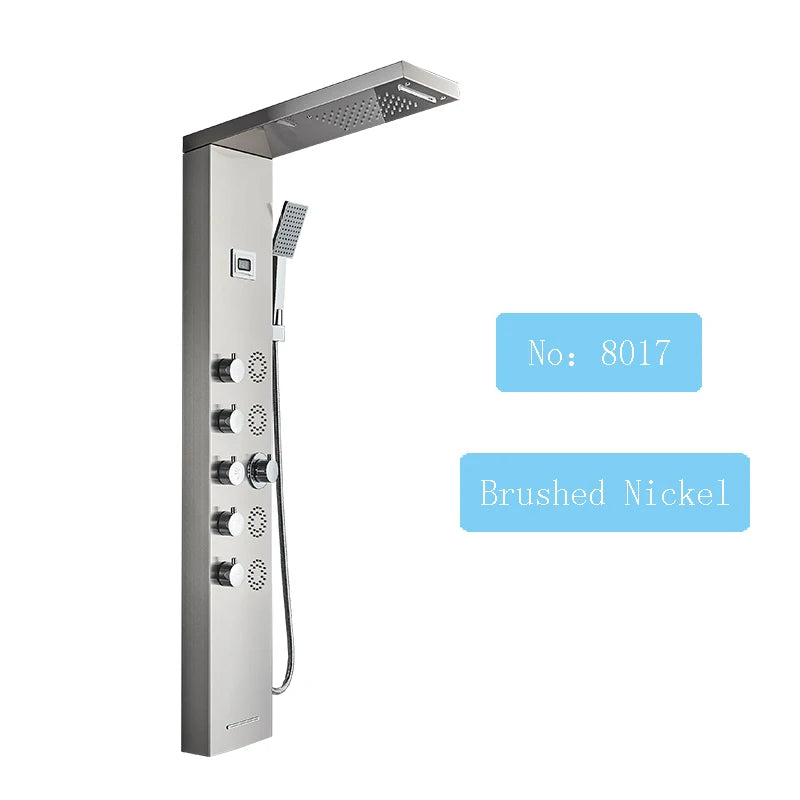 LED Rainfall Shower Panel Tower System with Massage Jets