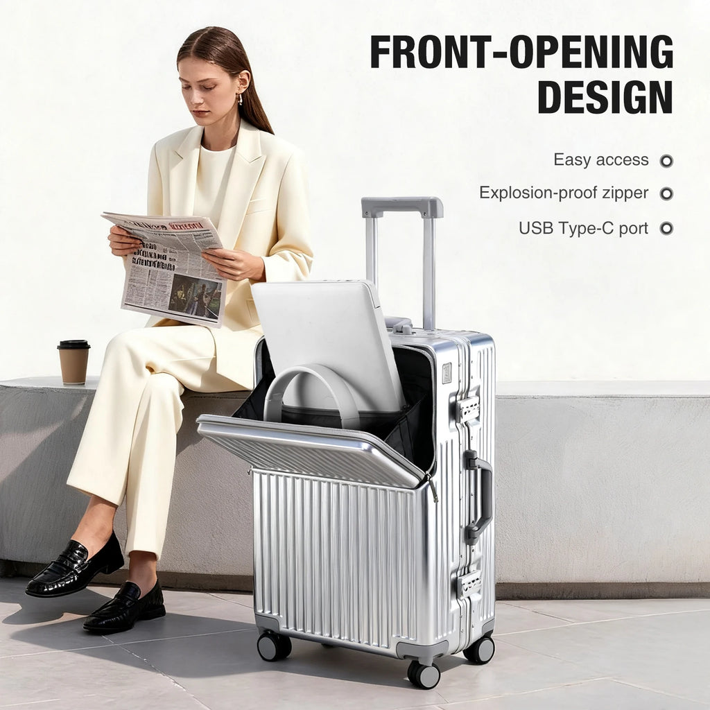 Unisex Aluminum Frame Hard Shell Spinner Travel Suitcase AWN-2313