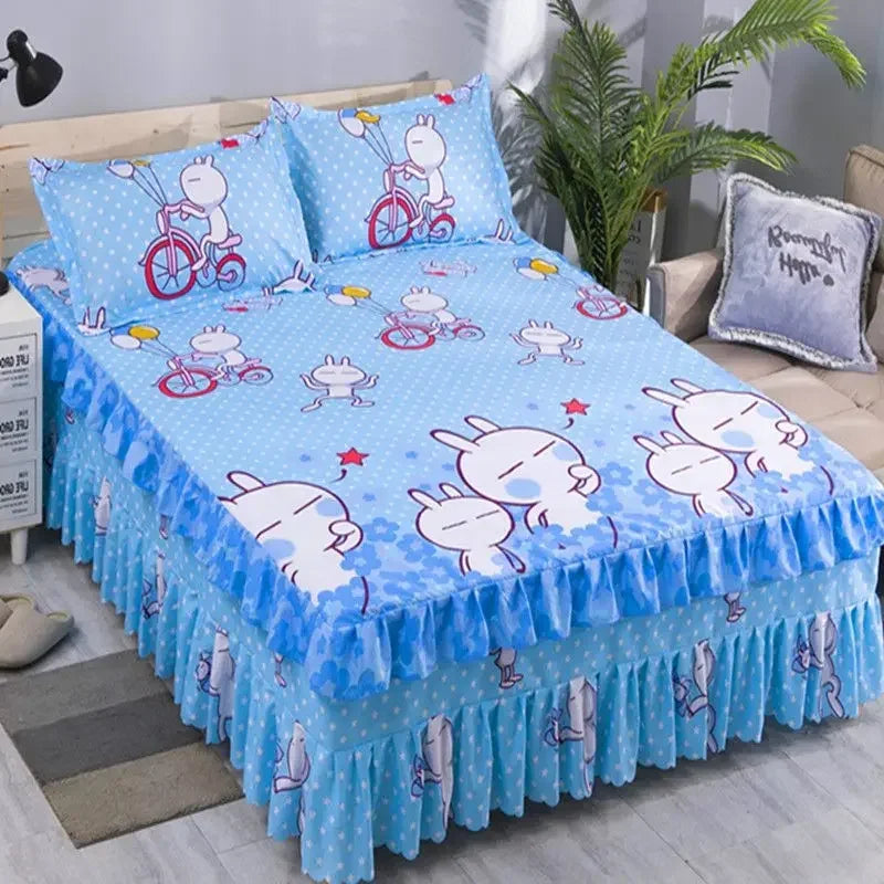 Lace Skirt Bed Sheet and Fitted Bedspread Set