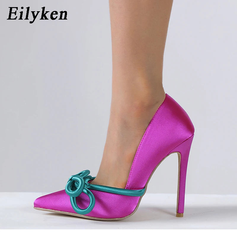 Women's Pointed Toe Silk Butterfly Knot Stiletto Pumps