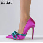 Women's Pointed Toe Silk Butterfly Knot Stiletto Pumps