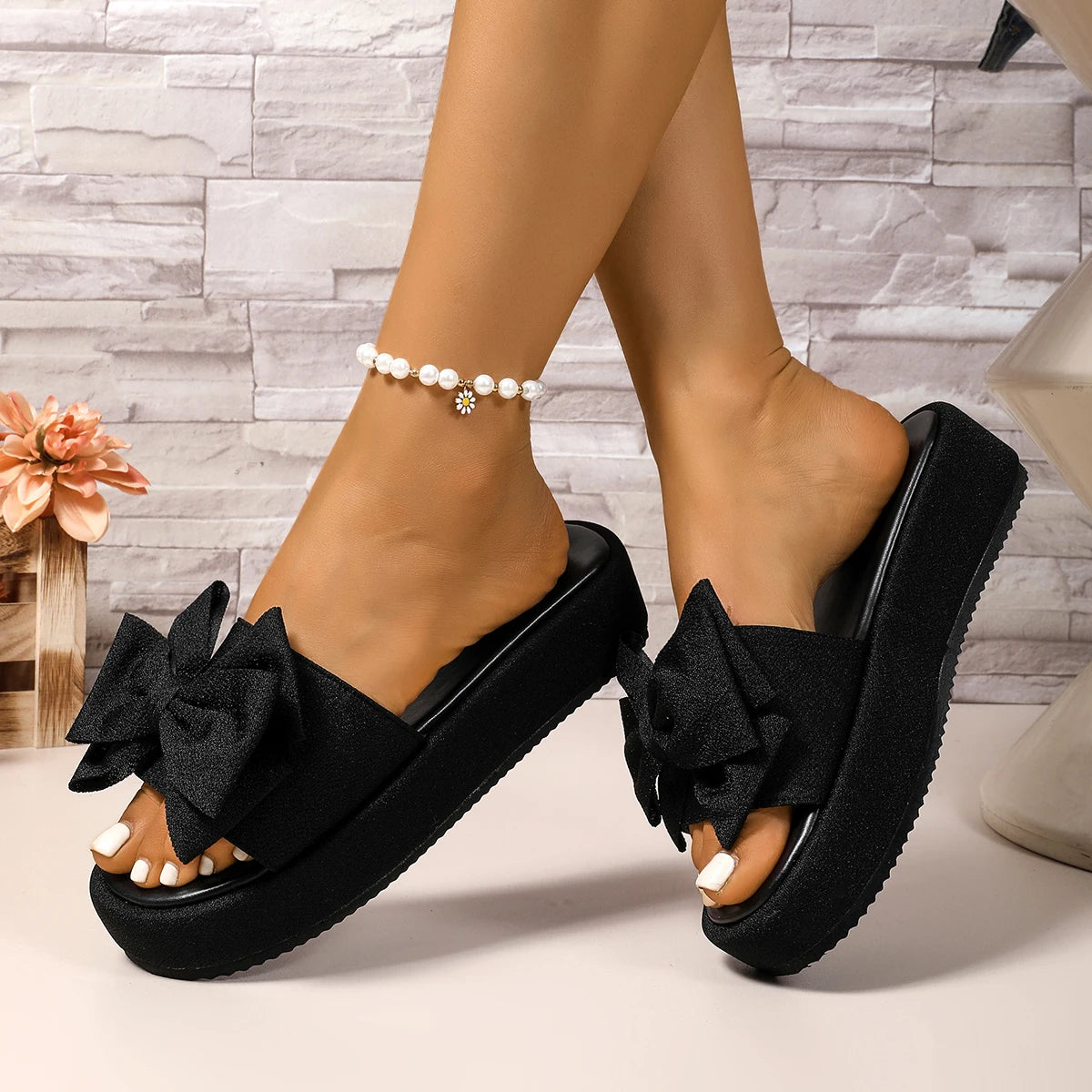 BCEBYL Women's Bow Fish Mouth Sandals Casual Thick-Soled Summer Slippers