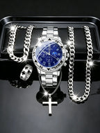 Men's Quartz Watch with 5-Piece Chain Accessories Set Star Pattern