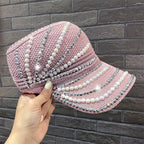 Women's Empty Top Visor Sun Hat with Rhinestones and Pearls