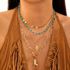 Women's Fashion Bohemian Turquoise Beaded Western Pendant Necklace