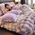 Thick Warm Faux Lambswool Blanket and Soft Cotton Quilt