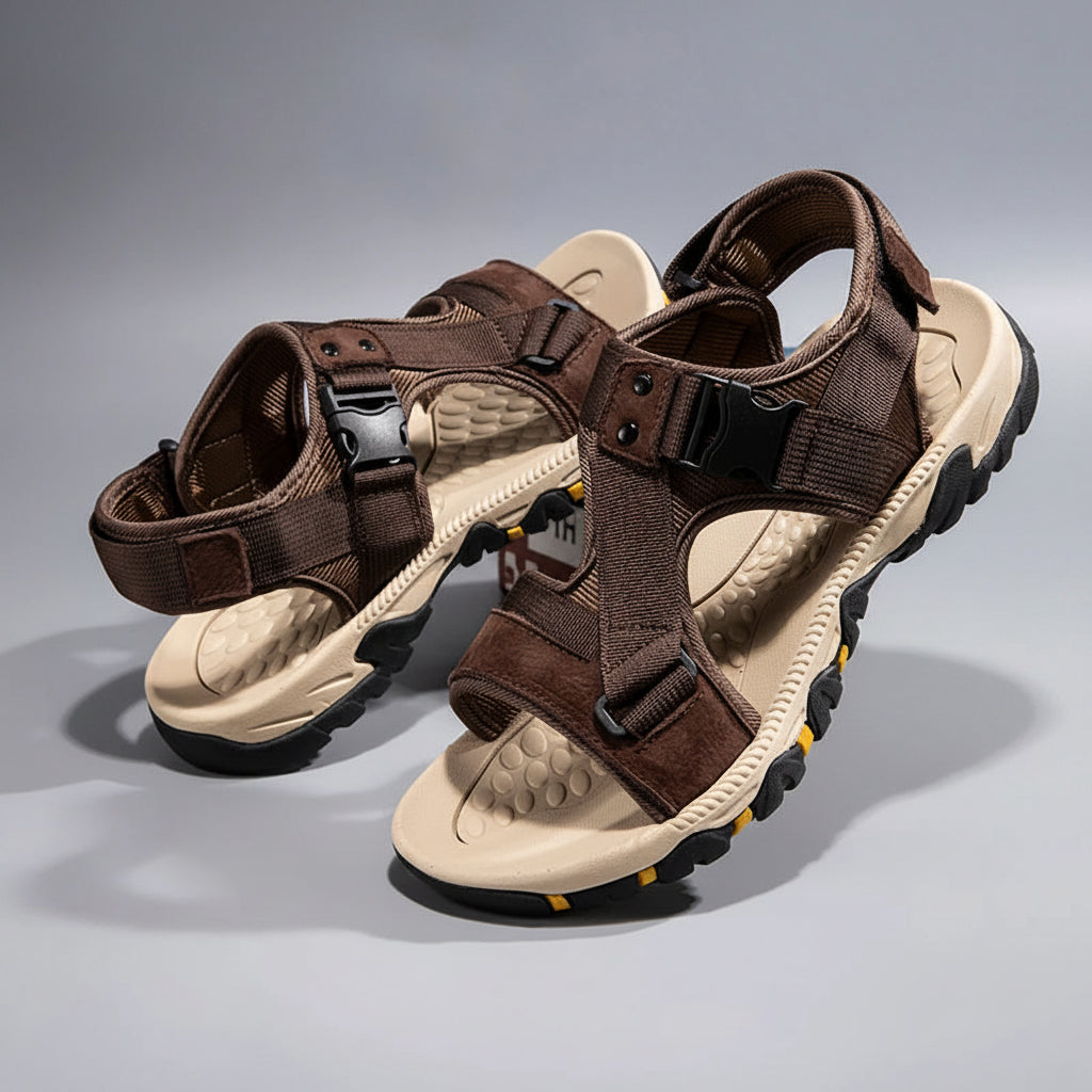 Men's Leather Outdoor Sandals Breathable Open Toe Beach Shoes