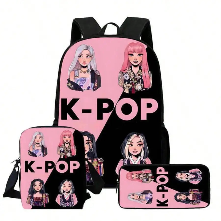 Unisex Fashionable Cartoon Backpack 3-Piece Bag Set