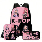 Unisex Fashionable Cartoon Backpack 3-Piece Bag Set