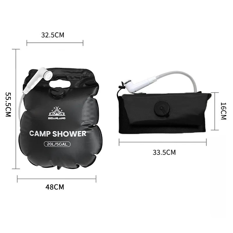 Portable Solar Heated Camping Shower with 5.3-Gallon Bag