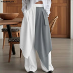 Men's Patchwork Jogger Pants Elastic Waist Wide Leg Trousers