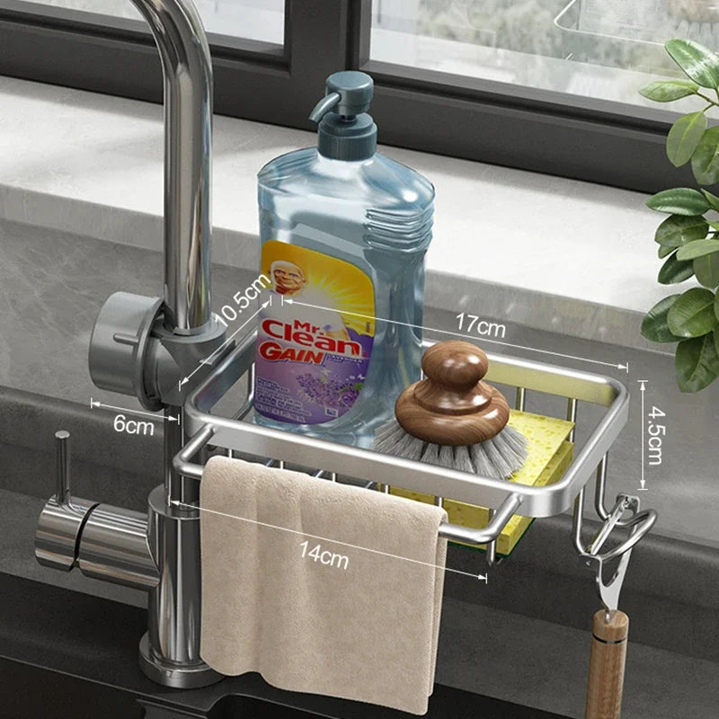 Kitchen Space Aluminum Sink Drain Rack and Sponge Storage Holder