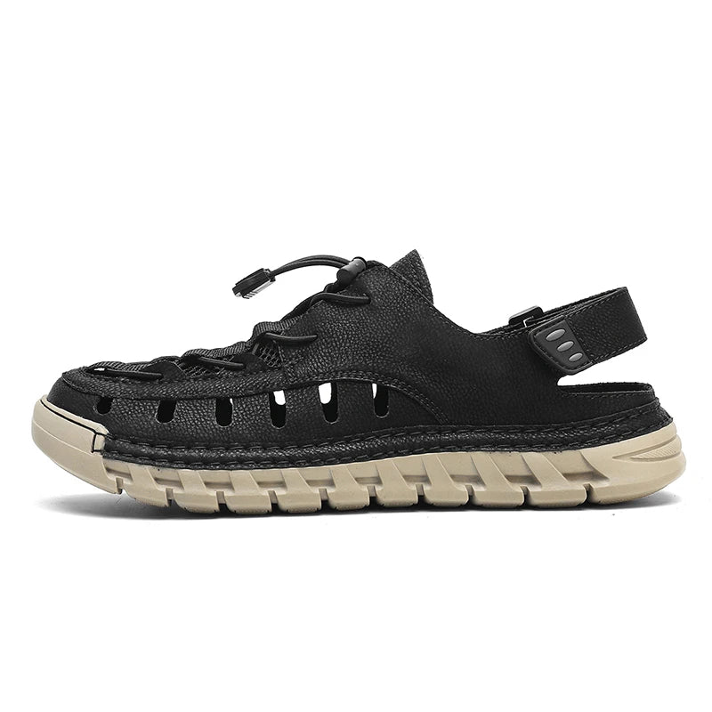 Men's Leather Breathable Outdoor Sandals Lightweight Elastic Strap Summer Beach