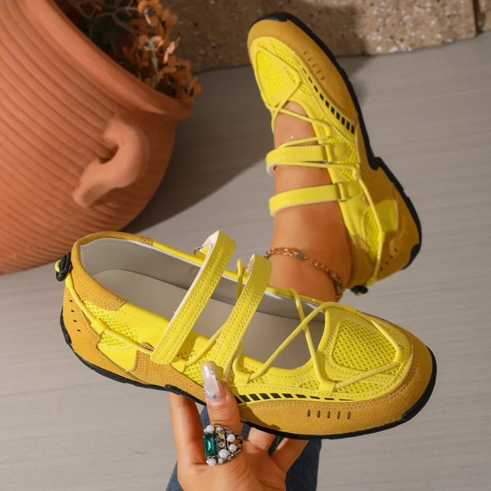 Women's Round Toe Mesh Mary Jane Flat Shoes