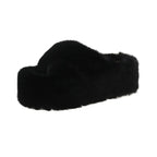 Women's Faux Fur Platform Slippers Soft Plush Indoor House Shoes