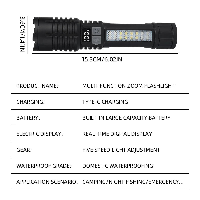 Rechargeable LED Flashlight with COB Side Light