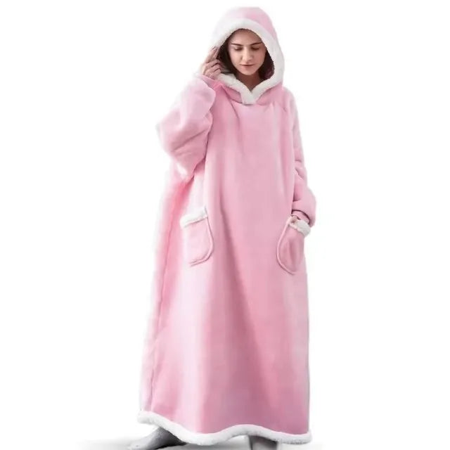 Unisex Oversized Long Flannel Blanket Hoodie Sweatshirt