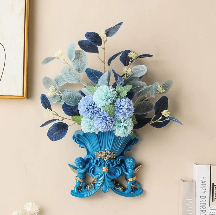 European Resin Angel Wall Vase and Planter Mural Ornament