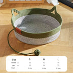 Handwoven Rattan Round Cat Bed Cooling Summer Basket with Cushion
