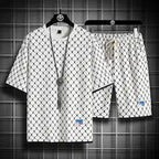 Men's Casual Checkered Shirt and Shorts Two Piece Set