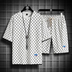 Men's Casual Checkered Shirt and Shorts Two Piece Set
