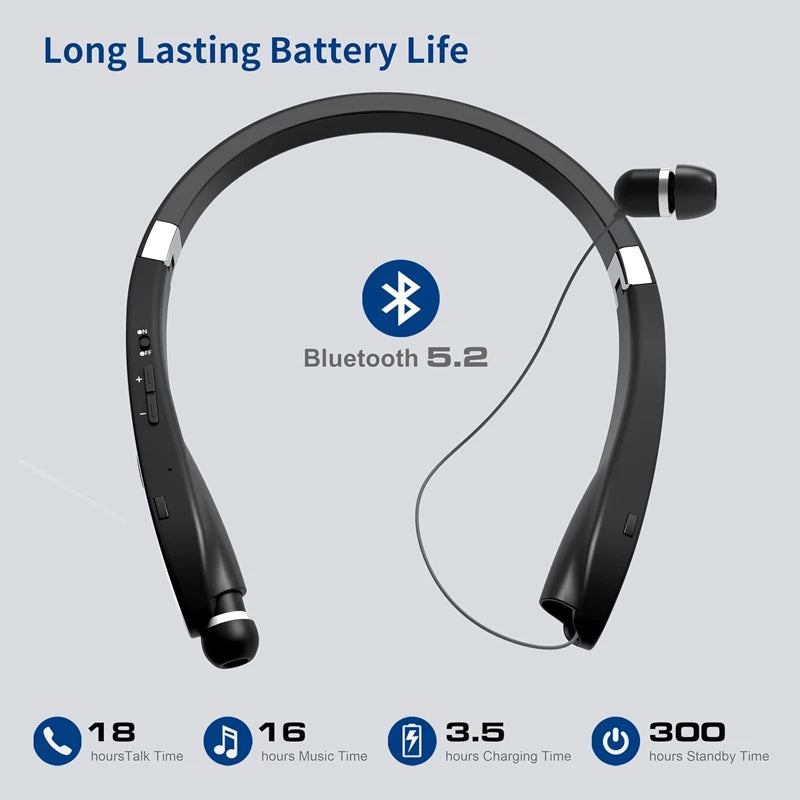 Foldable Bluetooth Neckband Headset and Retractable Wireless Headphones