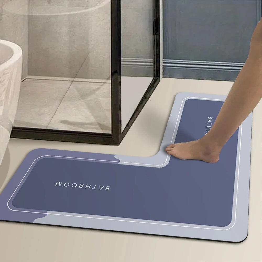 L-Shaped Diatomaceous Earth Non-Slip Absorbent Bathroom Shower Mat