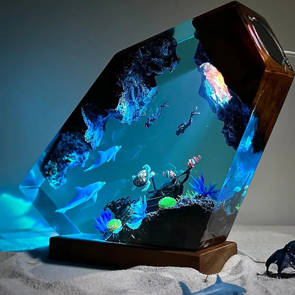 Marine Whale Luminous Micro-Landscape Desktop Resin Figurine