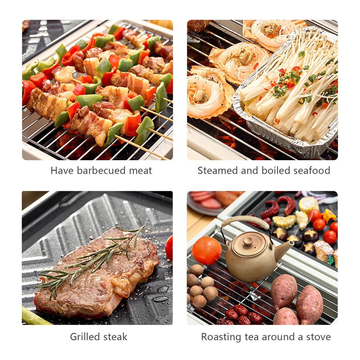 Portable Charcoal Barbecue Grill and Dual-Side Camping Stove