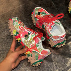 Women's Rhinestone Platform Lace-Up Casual Sneakers