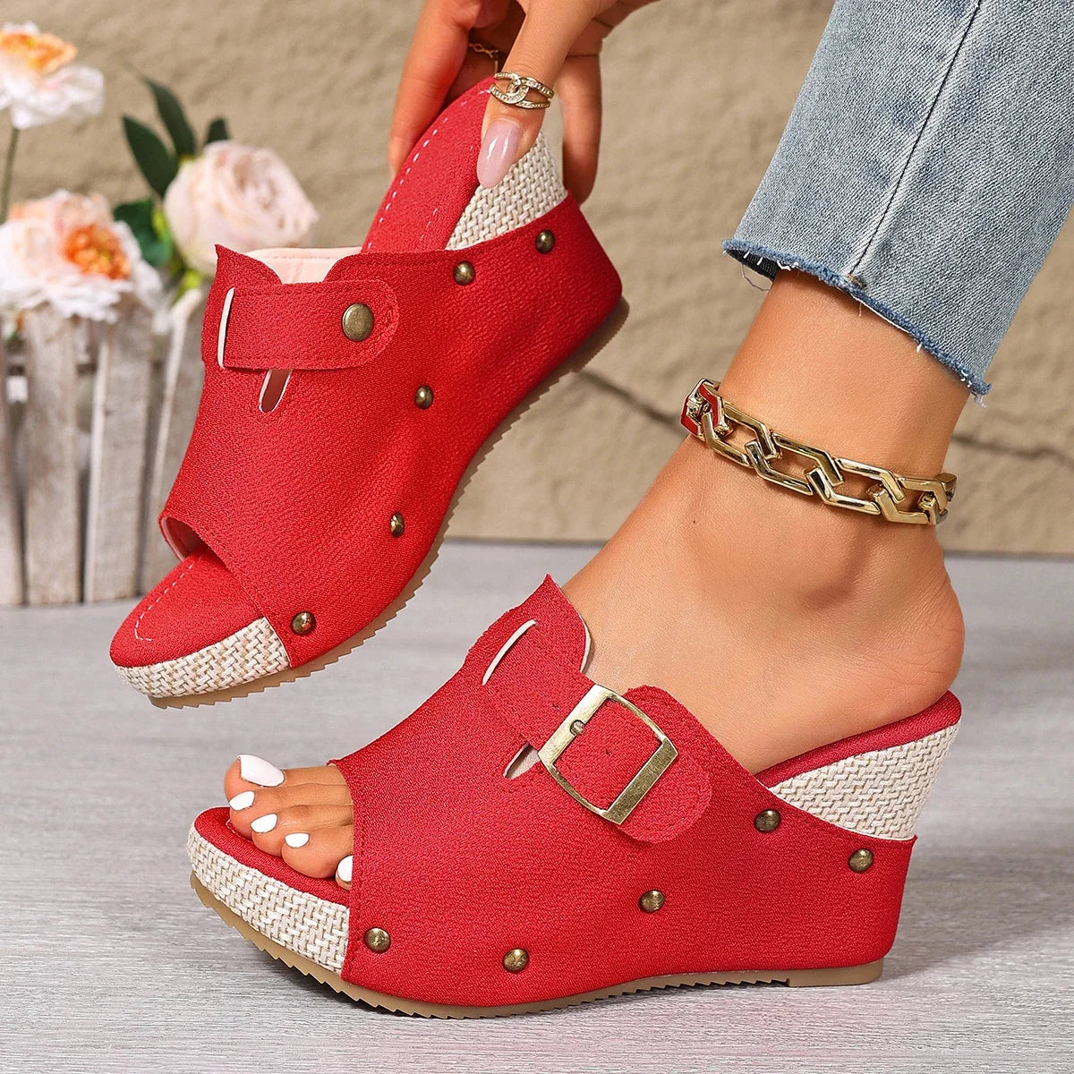 Women's Chunky Platform Wedge Sandals 3.5-inch Heel Summer Footwear