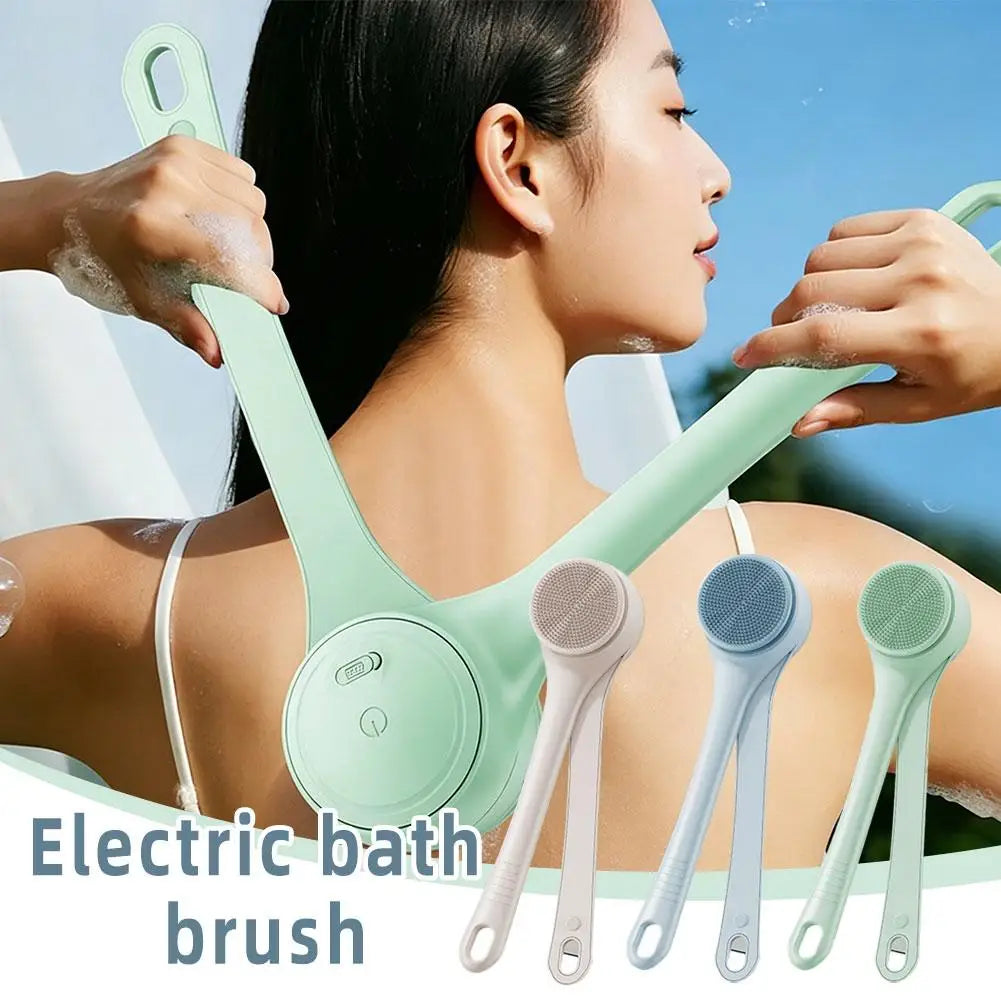 Waterproof Electric Body Brush with Long Handle and Rotatable Heads