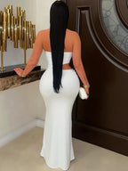 Sexy Hollow Out Backless Maxi Dress Women's Strapless Bodycon Clubwear