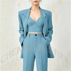 Women's Single Button Tailored Blazer and Pants Suit Set