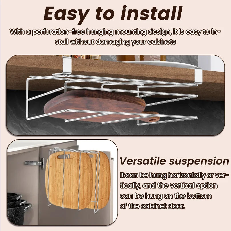 Stainless Steel Under Cabinet Cutting Board and Pot Lid Storage Rack