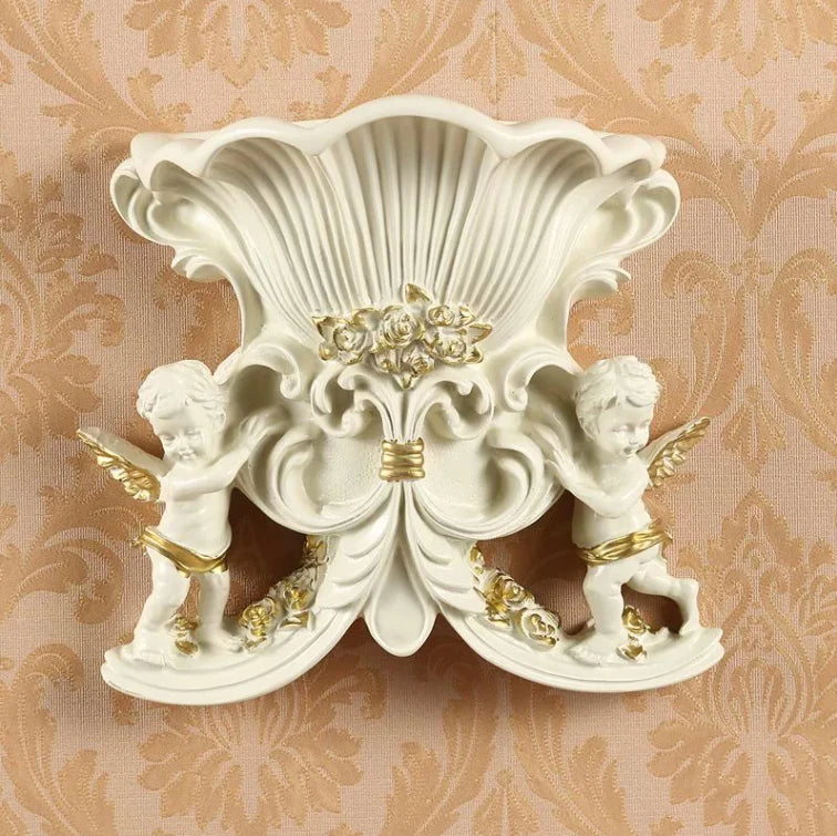 European Resin Angel Wall Vase and Planter Mural Ornament