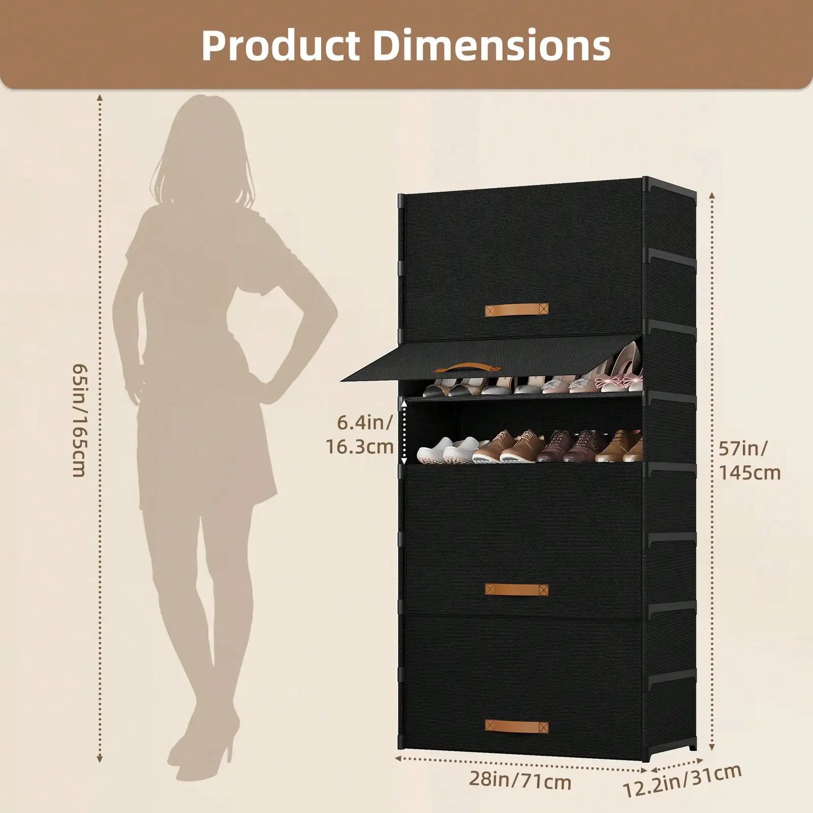 Tier Shoe Storage Cabinet with Dustproof Flip Doors