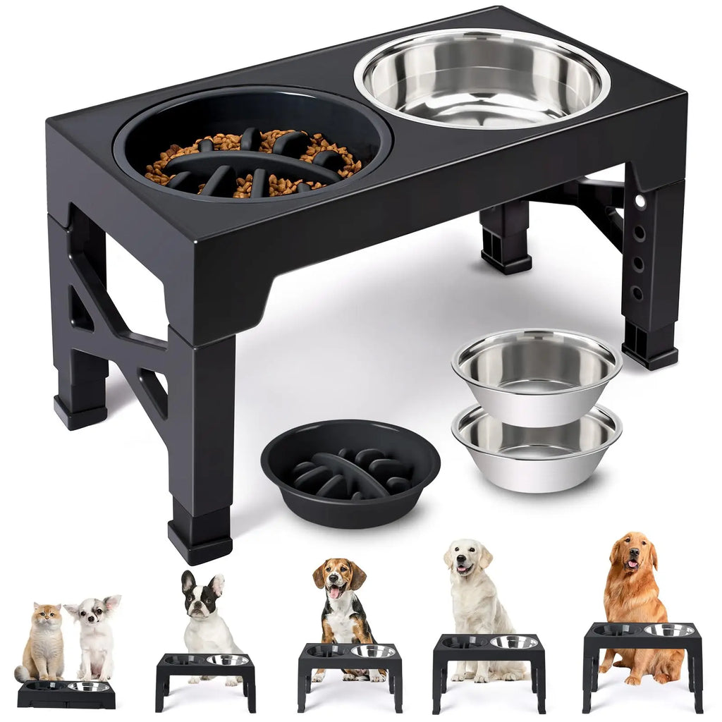 Adjustable Elevated Dog Feeder with Double Stainless Steel Bowls for All Breeds