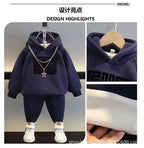 Kids' Warm Fleece Hooded Sweatshirt Pants Two-Piece Set