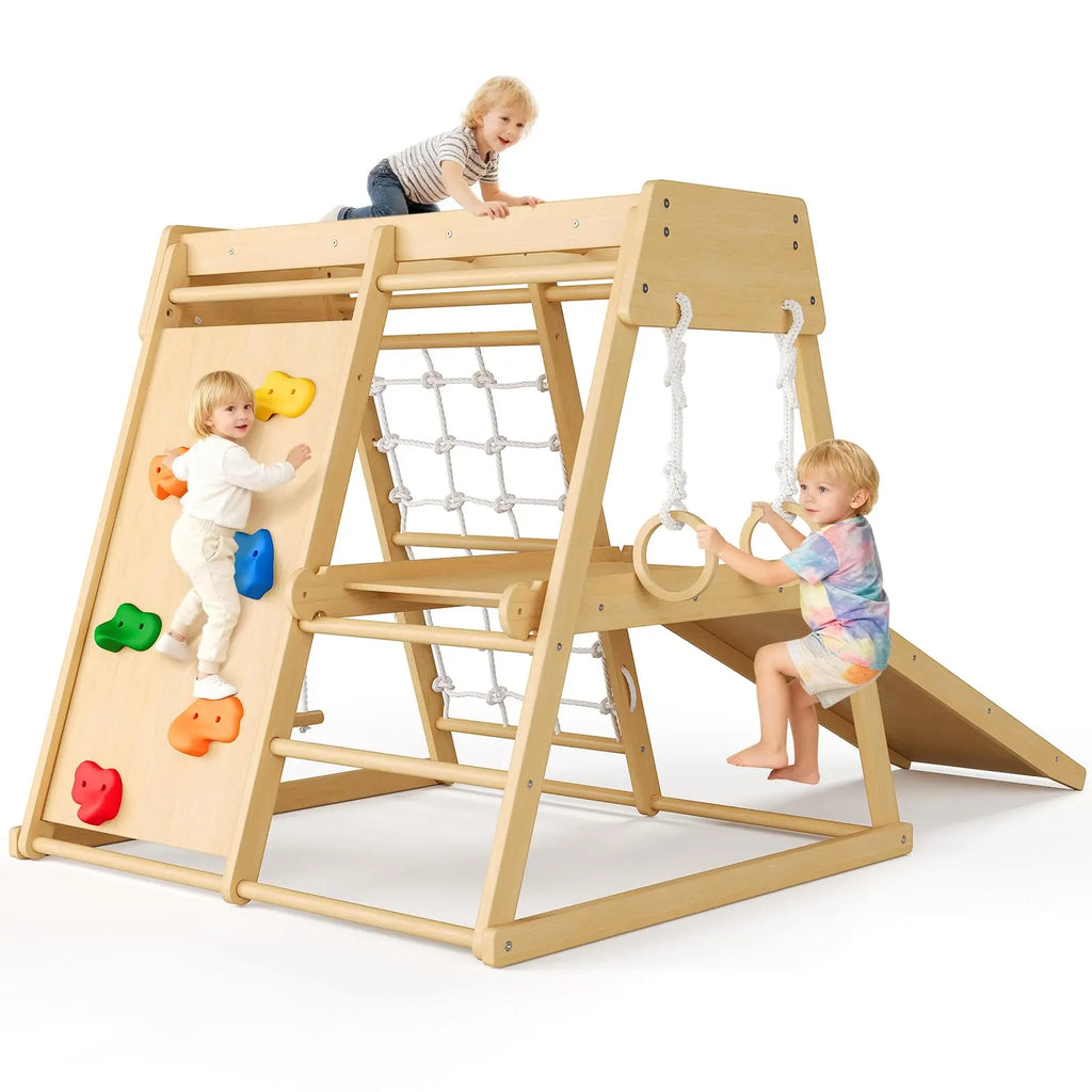 Kids 6 in 1 Wooden Indoor Jungle Gym Slide Climber Playset Toy Set