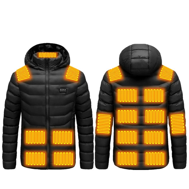 Men's Warm USB Electric Heated Hooded Winter Parka Coat 12
