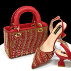 Women's Pointed Toe Rhinestone Heels and Handbag Set