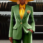 Women's Velvet Notch Lapel Slim Fit 2 Piece Pants Suit