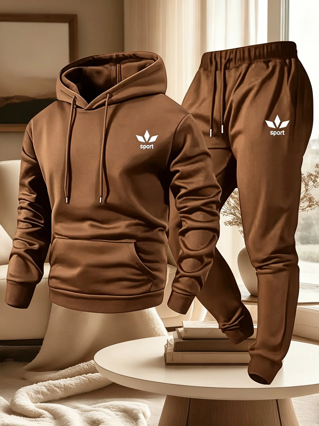 Men's Warm Fleece Lined Printed Hoodie and Jogger Pants Tracksuit Set
